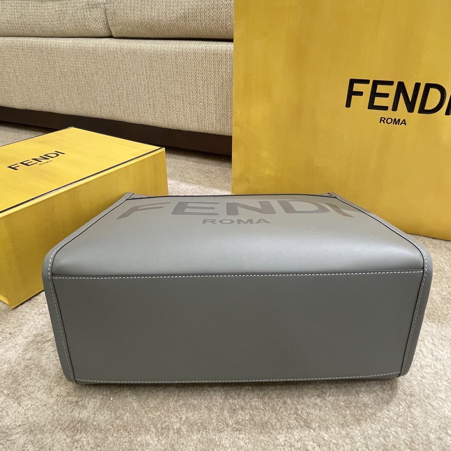 Fendi Medium Sunshine Shopper Grey Leather Bag 